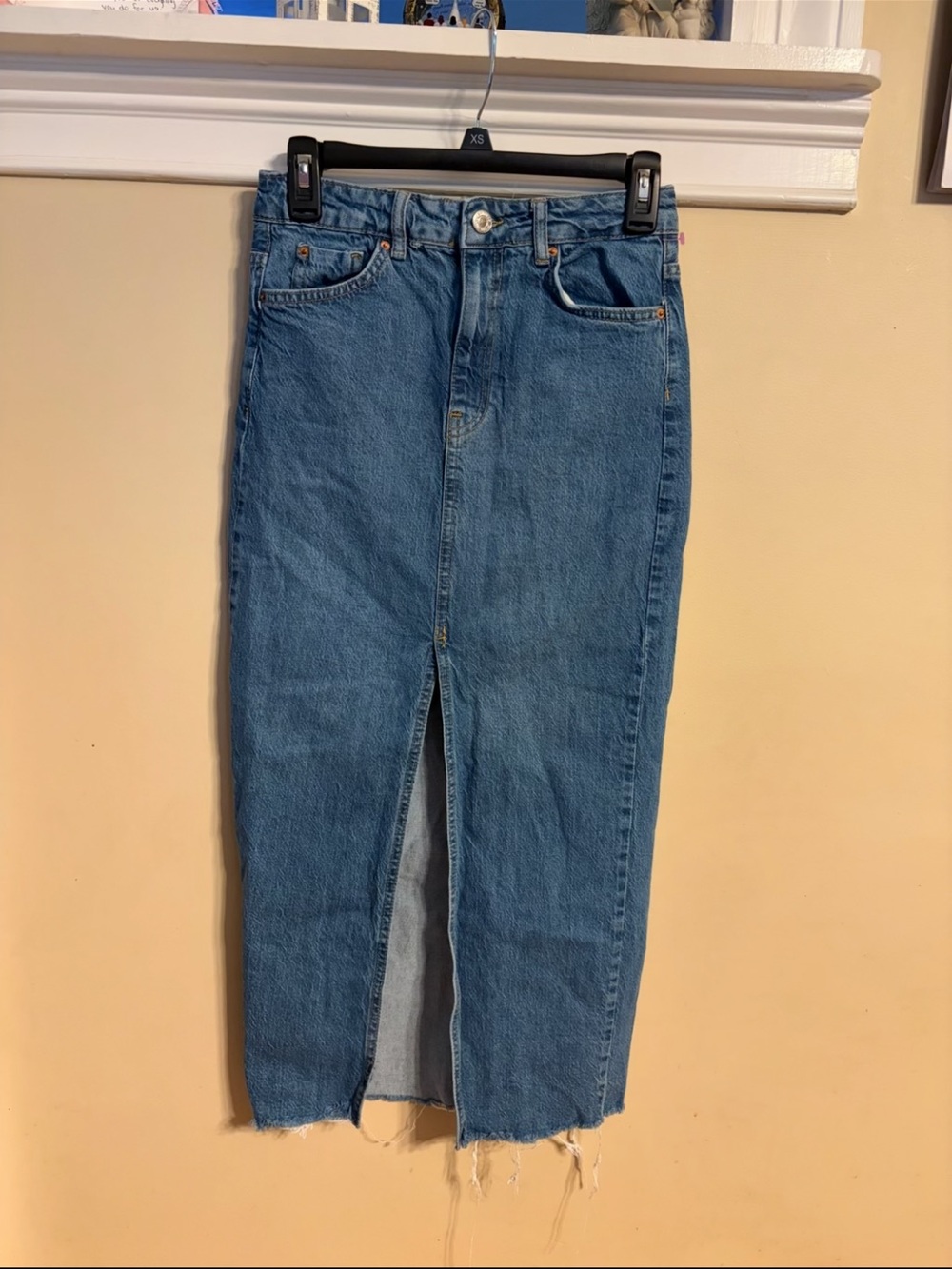 Blue Denim Midi Skirt with Front Slit - Stradivarius - Picture 1 of 4